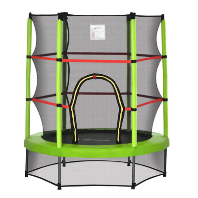 Outsunny Kids Trampoline: Φ55" Round, Safety Net, Indoor Bouncer, 3-6 Years, Steel Frame, Green 