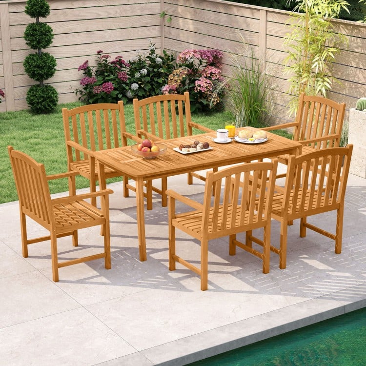 Solid Acacia Wood Patio Chairs Set of 2 with Slatted Seat and Inclined Backrest for Porch