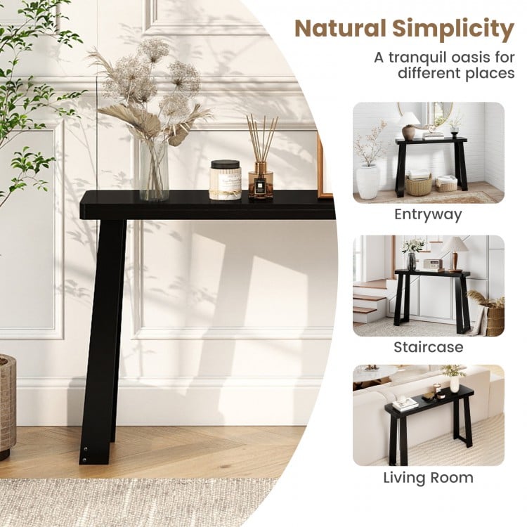 Solid Rubber Wood Console Table 43inch Narrow Entryway Table with Thick Tabletop and Stable Base-Black