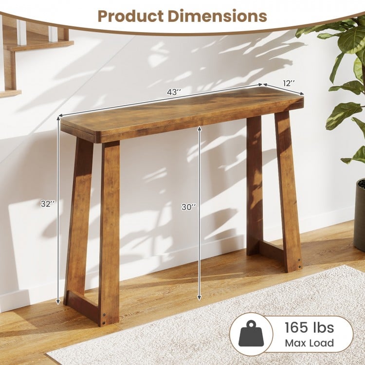 Solid Rubber Wood Console Table 43inch Narrow Entryway Table with Thick Tabletop and Stable Base-Walnut