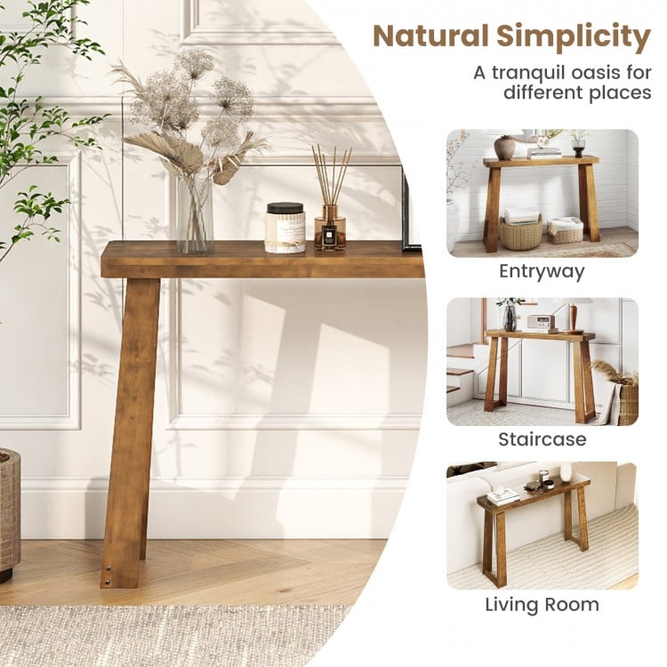 Solid Rubber Wood Console Table 43inch Narrow Entryway Table with Thick Tabletop and Stable Base-Walnut