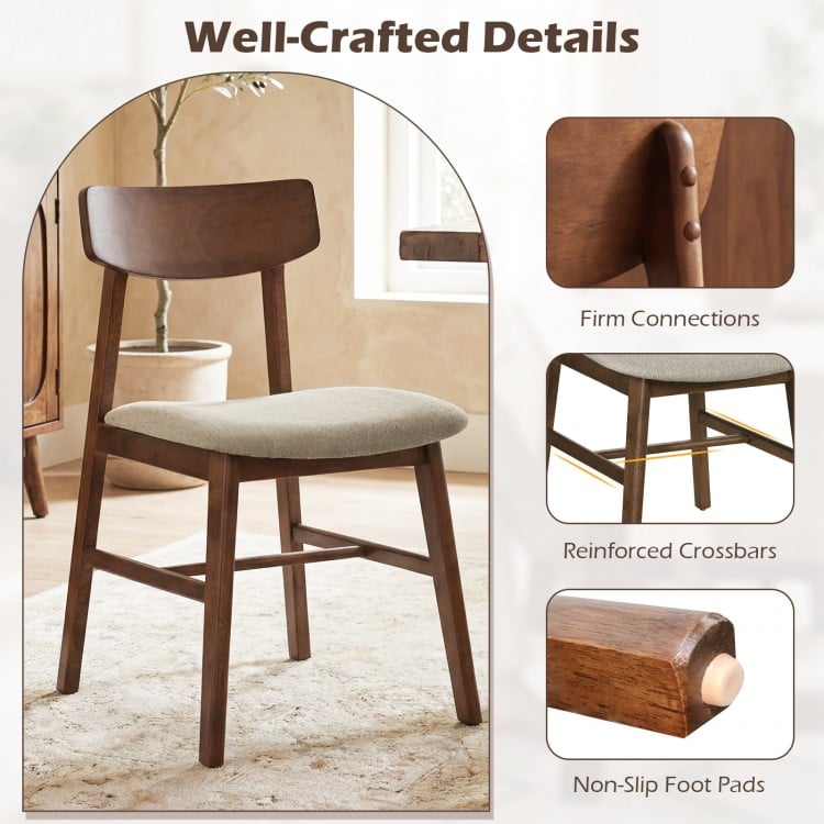Solid Rubber Wood Dining Chairs Set of 4 with Curved Backrest-Walnut