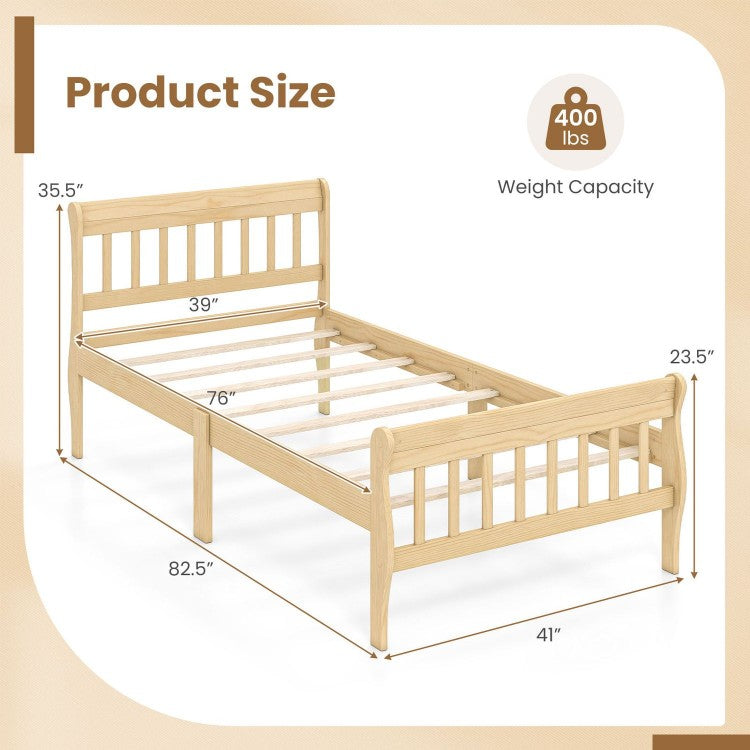 Solid Wood Platform Bed Frame with Slatted Headboard & Under-Bed Storage – Twin & Full, Natural/White