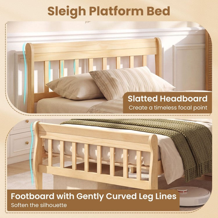 Solid Wood Platform Bed Frame with Slatted Headboard & Under-Bed Storage – Twin & Full, Natural/White