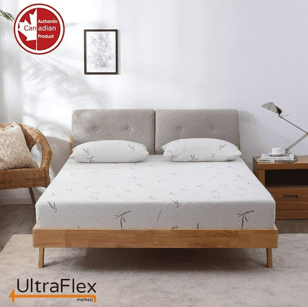 UltraFlex® SolidSleep- Mattress and BoxSpring Set Canadian-Made FIRM Gel Infused Reversible Comfort With Pressure Relief, Cooling Technology, Bamboo Cover, CertiPUR-US® Certified Foam (Made in Canada)
