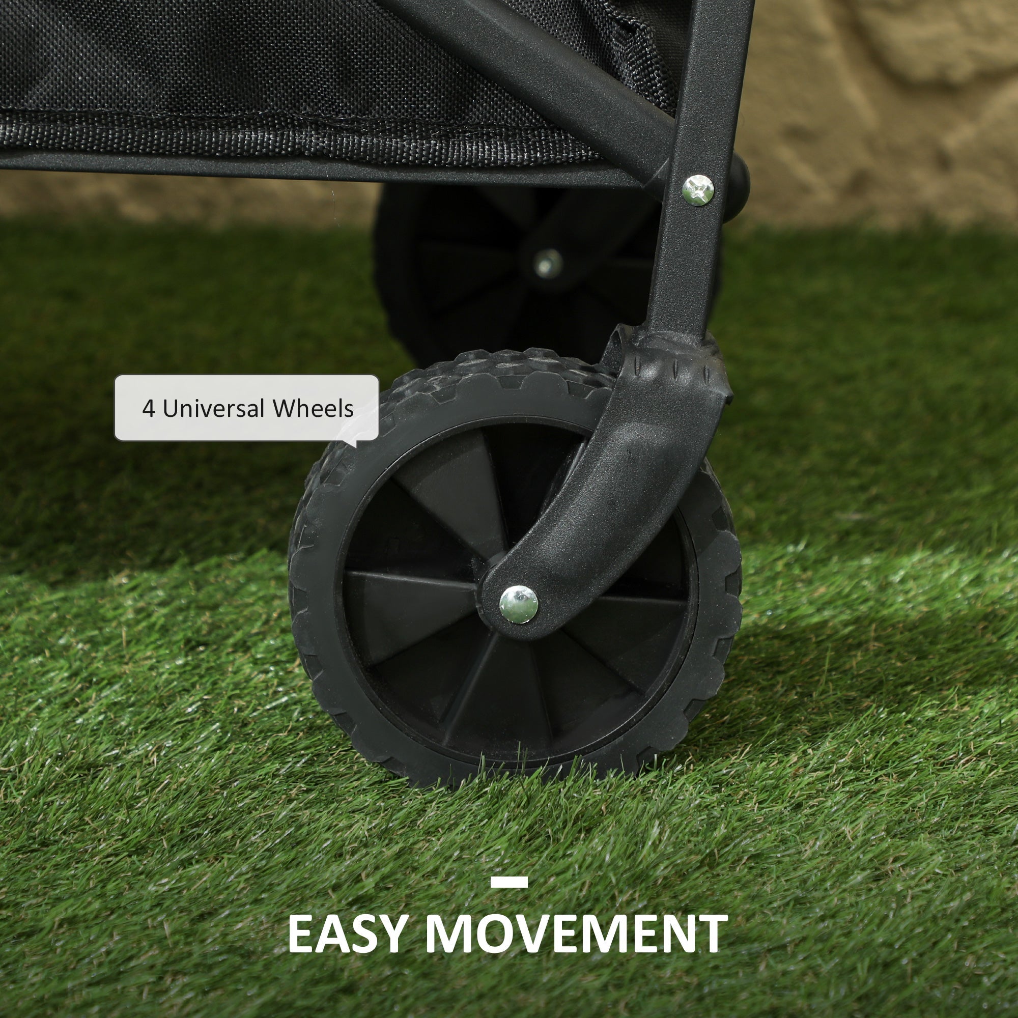 Outsunny Collapsible Folding Garden Cart, Heavy Duty Lawn Wagon with Universal Wheels and Adjustable Handle, Black 