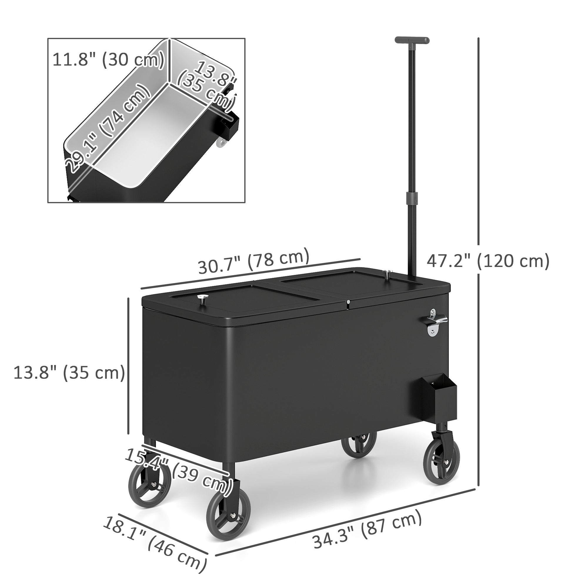 Outsunny 80-Qt Outdoor Patio Cooler Cart, Rolling Ice Chest with Adjustable Handle, Wheels, Bottle Opener, Drainage, Outdoor Beverage Cooler Bar Cart for Party BBQ Camping, Black 
