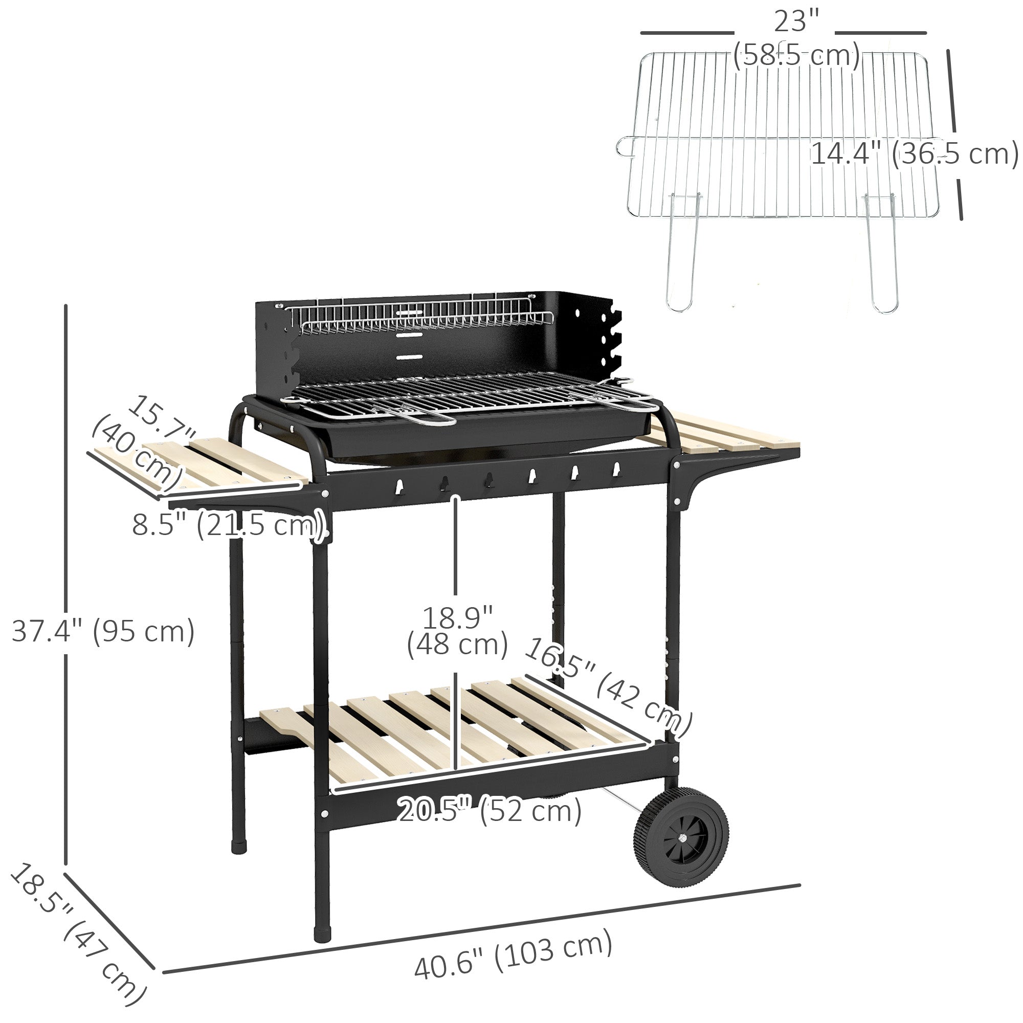 Outsunny Charcoal Barbecue Grill with Adjustable Grill Height, Portable BBQ Trolley with Ash Catcher and Wheels, Black 