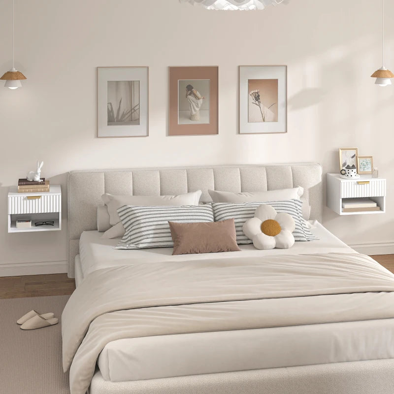 Floating Nightstands, Wall Mounted Bedside Tables Set of 2 with Drawer and Open Shelf, White