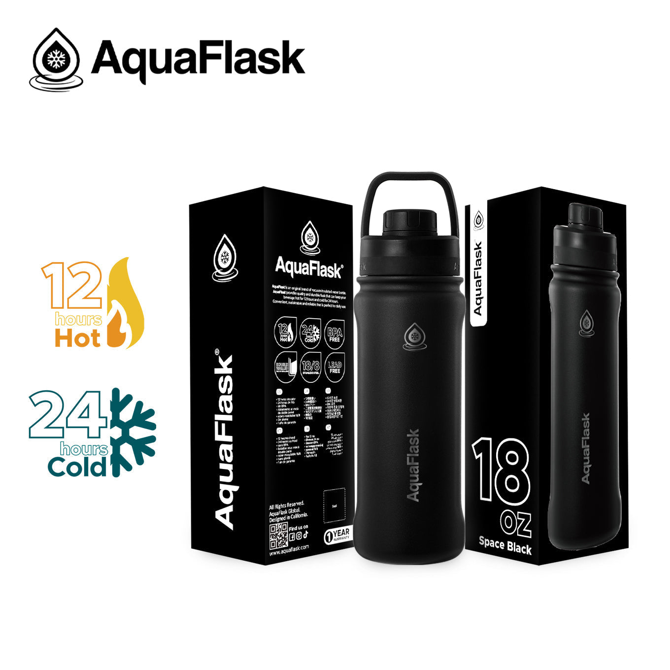 AquaFlask Original Vacuum Insulated Water Bottles 530ml (18oz) 
