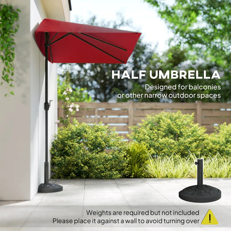8ft Half Round Umbrella Outdoor Balcony Parasol Patio Garden Outdoor Window Sun Shade w/ 5 Ribs