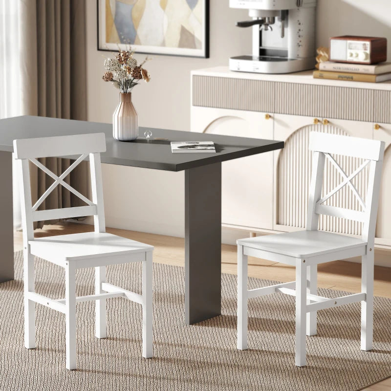 Wooden Dining Chairs Set of 2, Kitchen Chairs with Cross Back, Solid Structure for Living Room and Dining Room, White