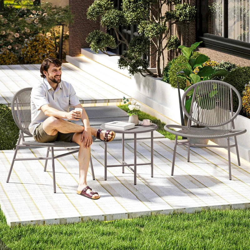Rattan Bistro Set, 3 Pieces Wicker Patio Furniture Set, Acapulco Chairs and Steel Table for Porch, Balcony, Light Grey