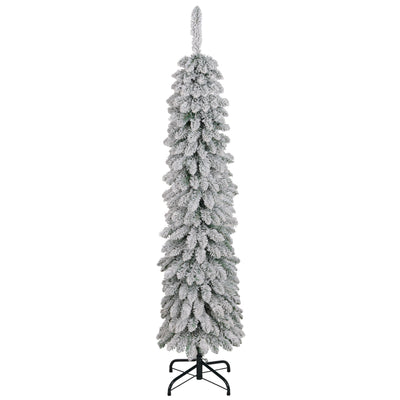HOMCOM 5ft Snow-Flocked Artificial Christmas Tree, Slim Pencil Xmas Tree with 301 Realistic Branches, Metal Base, Green 