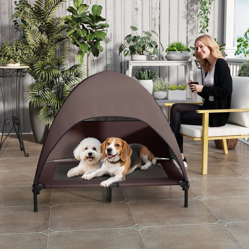 Elevated Dog Bed with Canopy Raised Dog Bed  Washable Mesh Steel Frame 41.7" x 29.9" x 39" Coffee