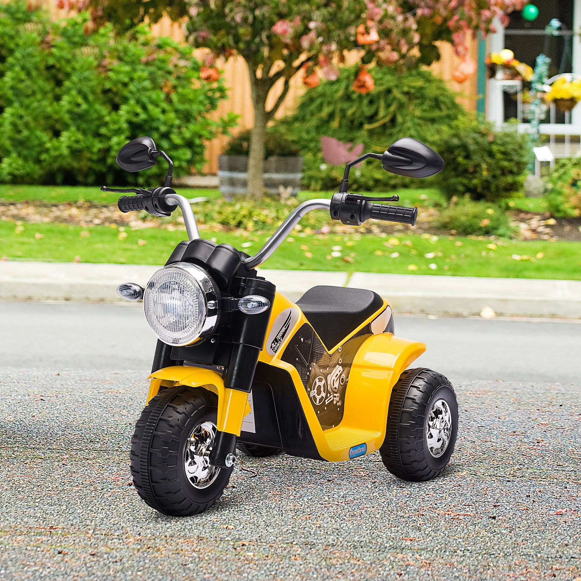 Aosom 6V Electric Kids Motorcycle Ride-On Dirt Bike 3-Wheels with Horn Headlights Yellow for Toddlers 