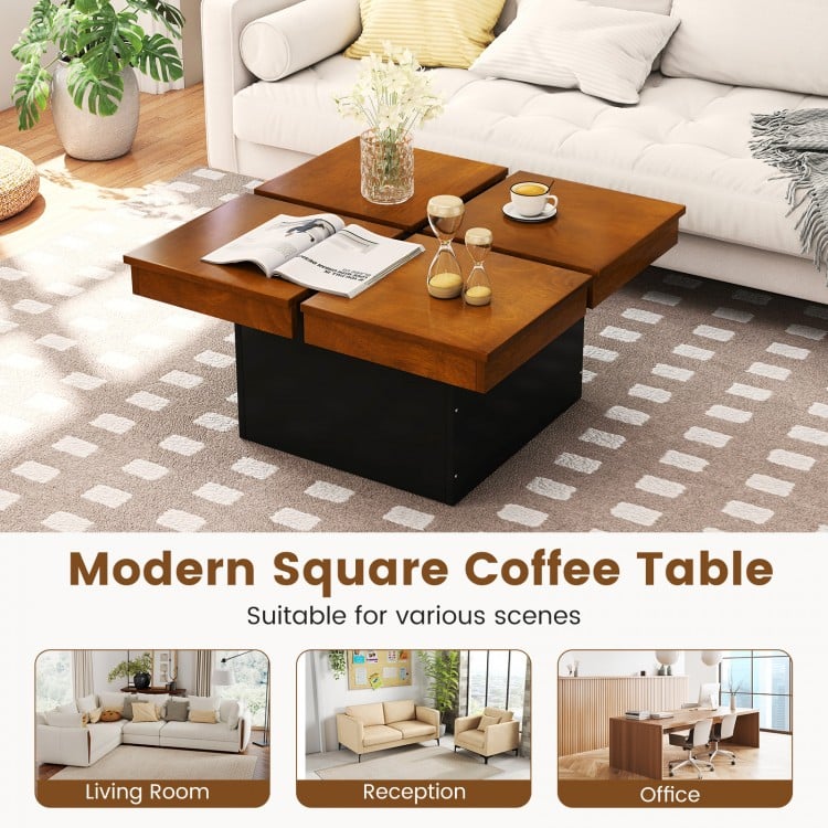 Square Coffee Table Mid Century Modern Center Table-Walnut