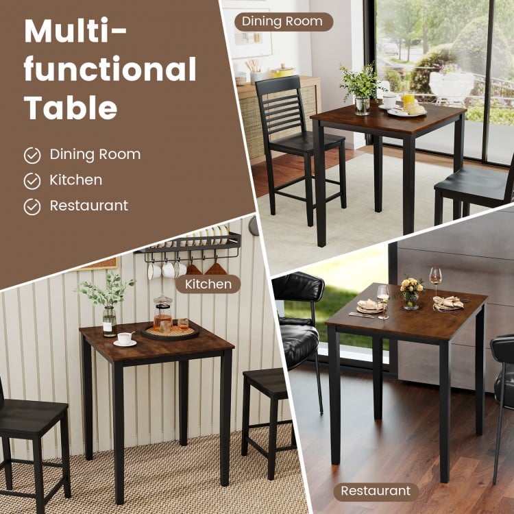 Square Dining Table with Solid Wood Frame for 4-Person-Black