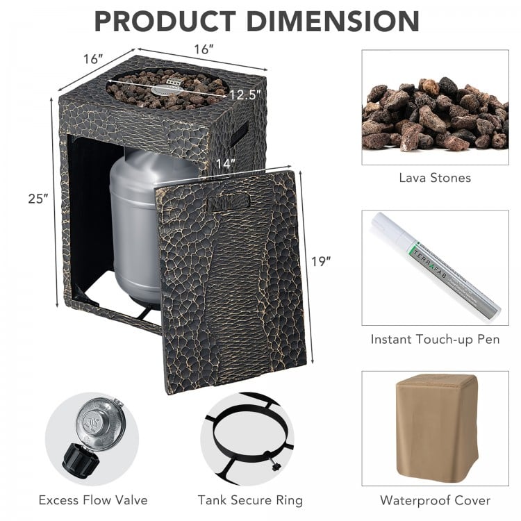 16 Feet Square Outdoor Propane Fire Pit with Lava Rocks Waterproof Cover 30,000 BTU