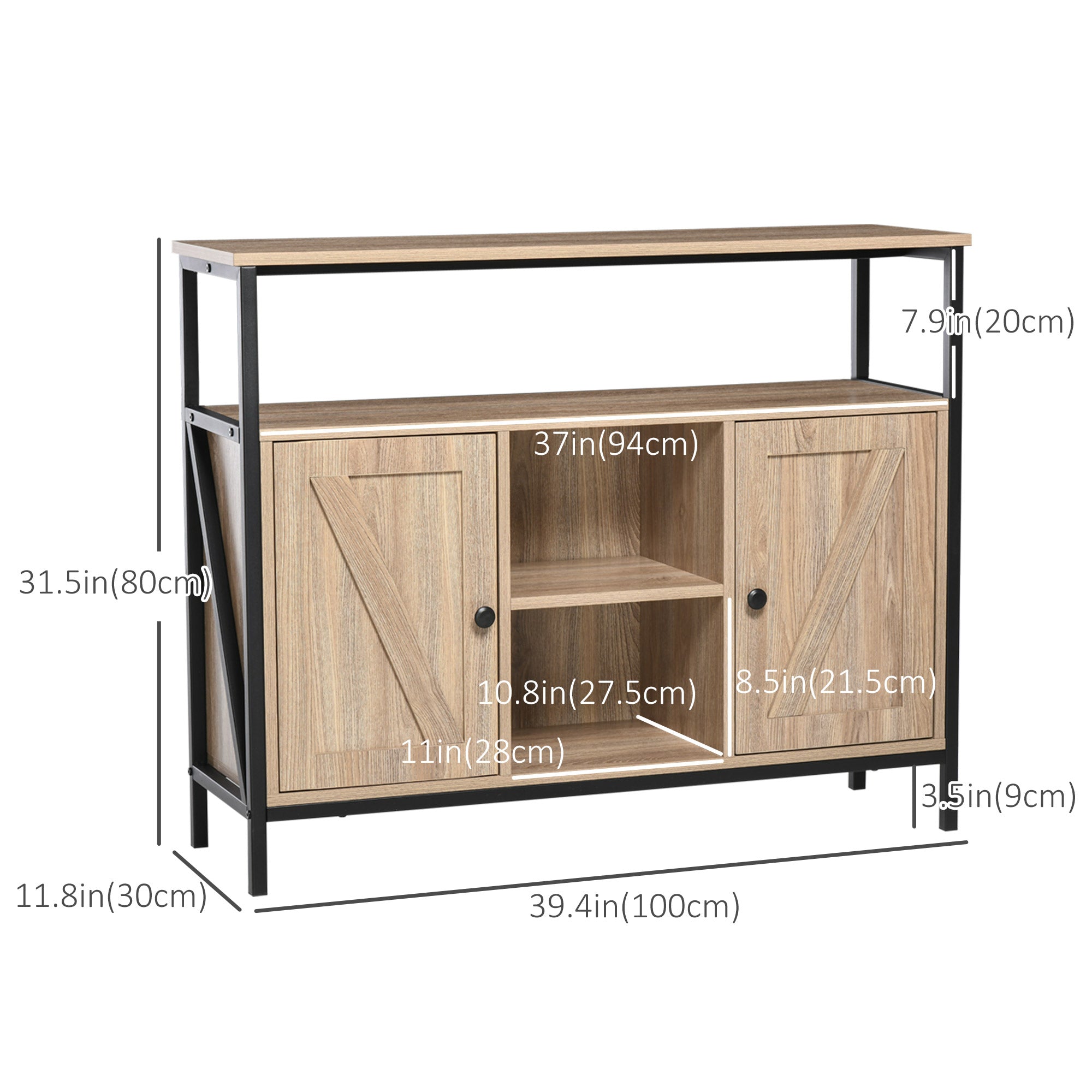 HOMCOM Industrial Chic: Buffet Sideboard Coffee Bar Table with Stemware Rack, Adjustable Shelves for Living Room 