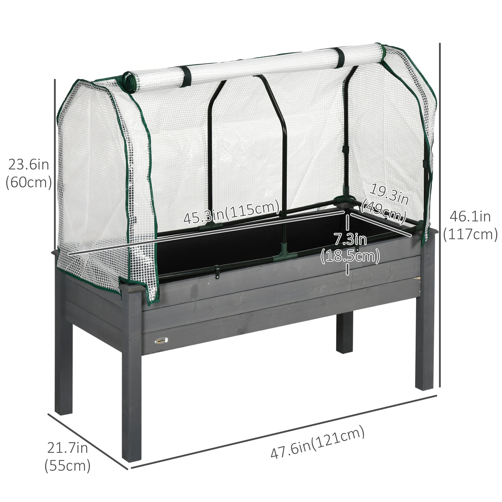 Outsunny Elevated Wooden Planter Box with PE Greenhouse Cover Raised Garden Bed for Vegetables Herbs Dark Grey 