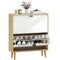 Narrow Shoe Cabinet, High Gloss Shoe Storage Cabinet with 2 Flip Drawers and Adjustable Shelves, Holds 16 Pairs, White