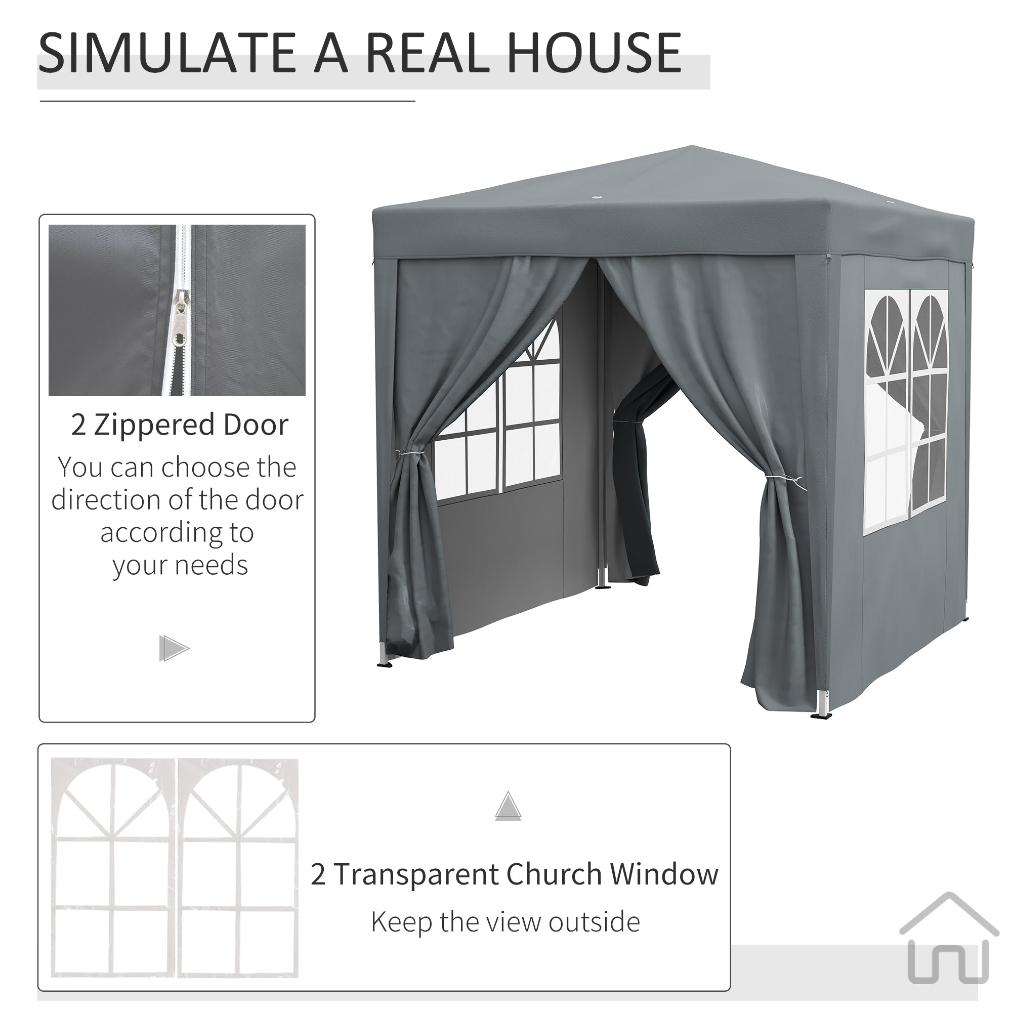 Outsunny 6.6'x6.6' Pop Up Canopy Tent with Sidewalls, Instant Sun Shelter Camping Gazebo with Carry Bag, for Outdoor, Garden, Patio, Grey 