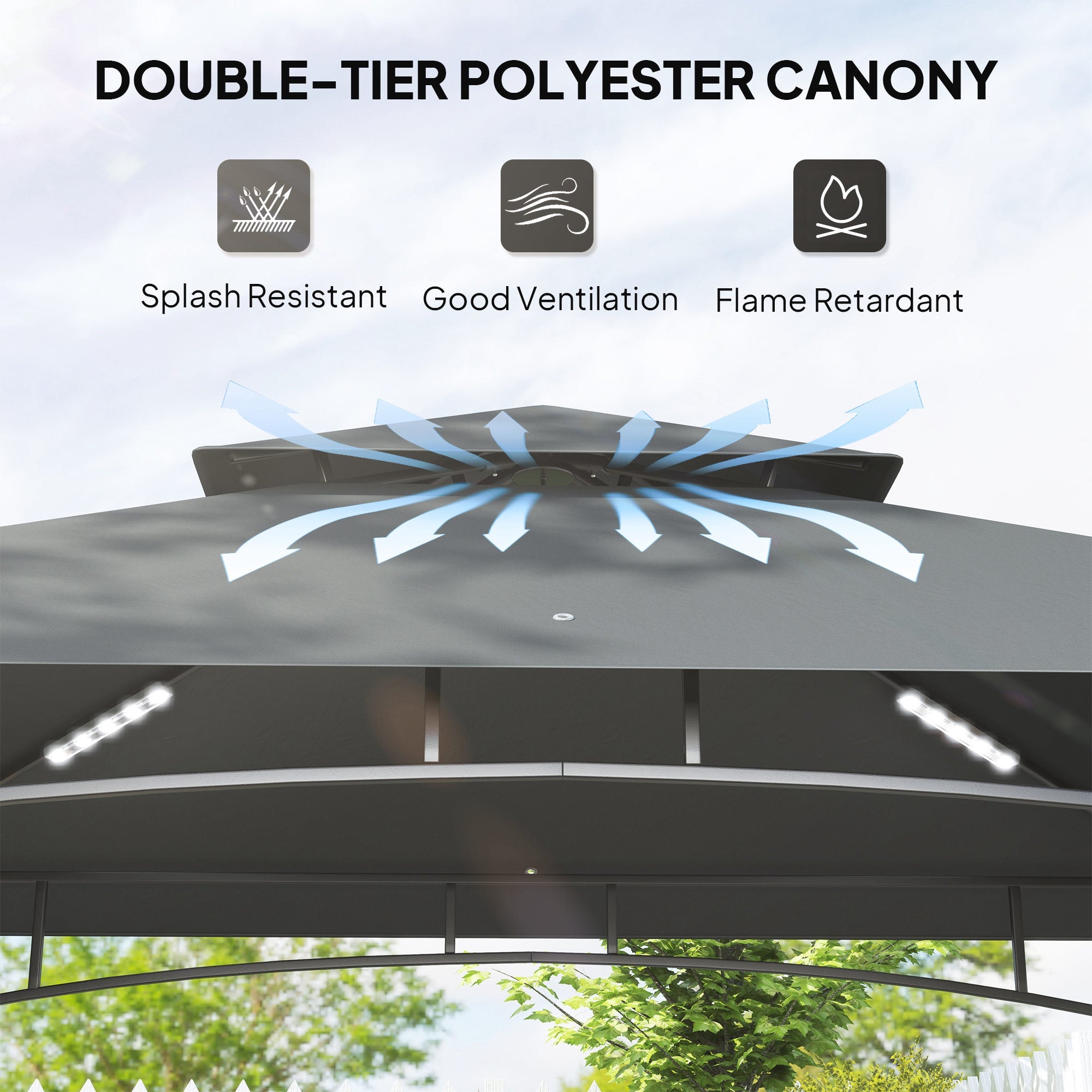 Outsunny 8' x 5' Outdoor Grill Gazebo, Double Tiered Barbecue Grill Gazebo Shelter with 2 Side Shelves, Hooks, Dark Grey 