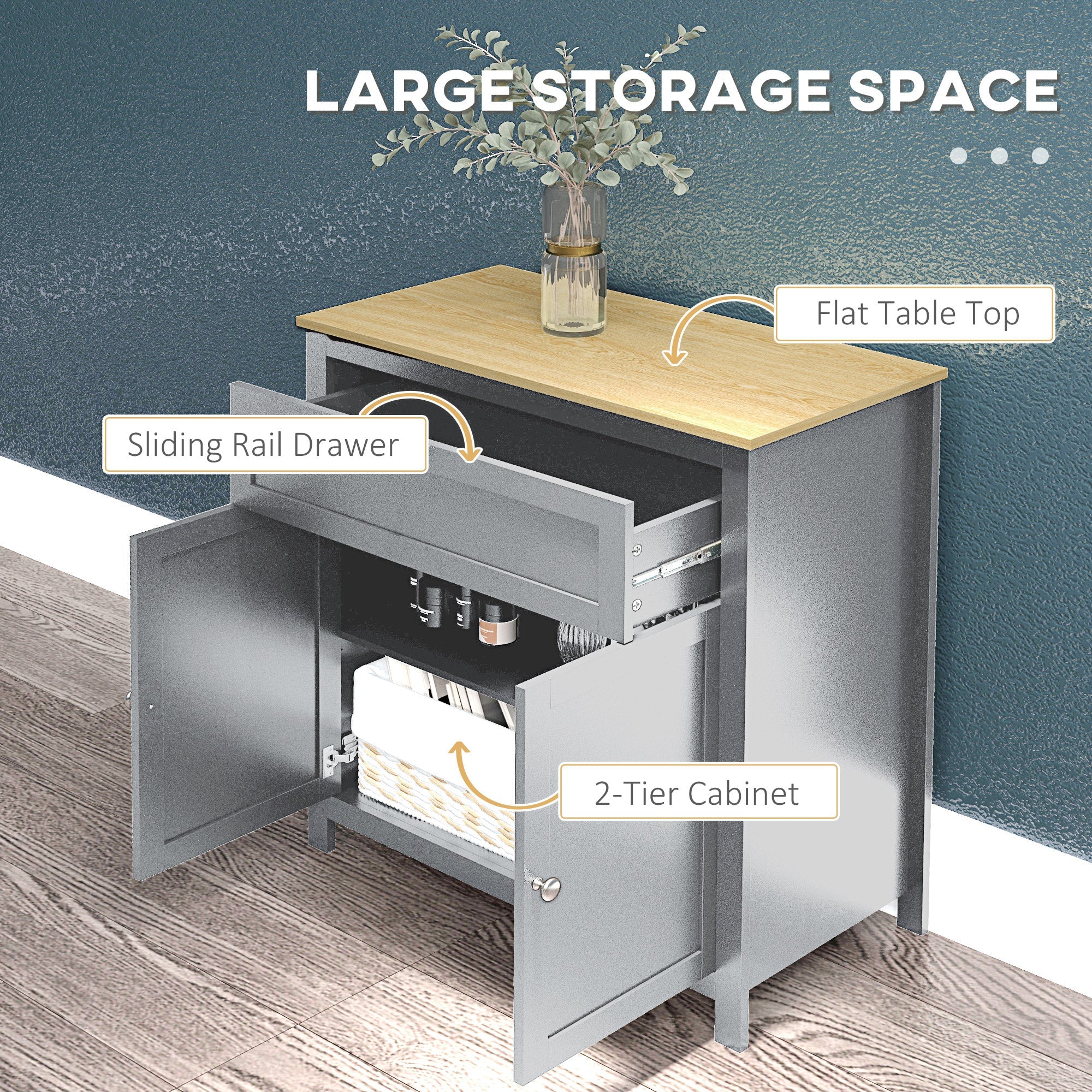 HOMCOM Buffet Storage Cabinet Buffet Table Drawer Double Door Cupboard Adjustable Shelf Living Room Entryway Grey 
