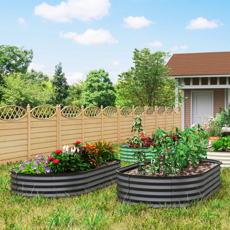 6' x 3' x 1' Large Outdoor Planter Box, Galvanized Raised Garden Bed with Metal Plant Stake, Dark Grey