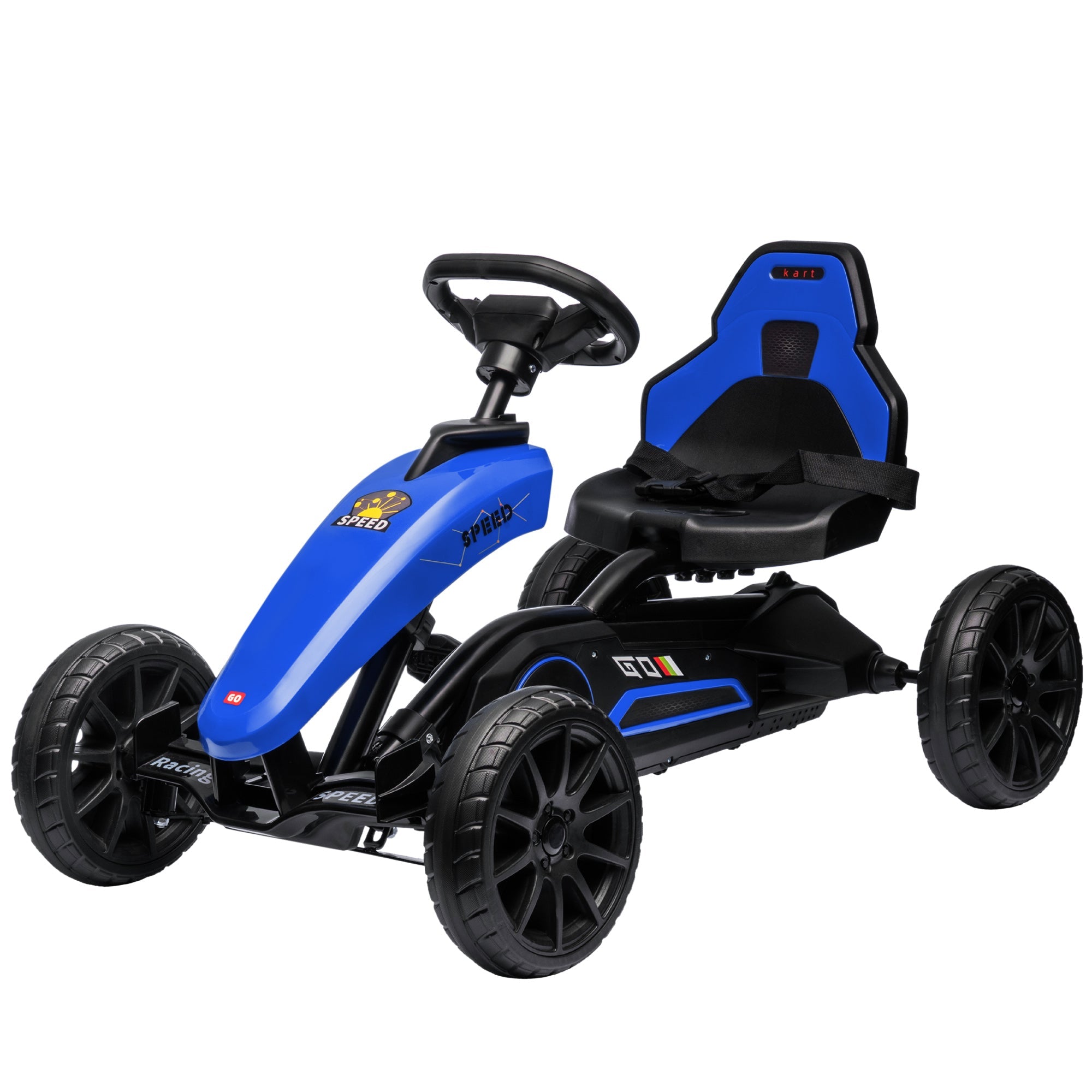Aosom Kids Pedal Go Kart with Adjustable Seat Swing Axle Handbrake Blue EVA Wheels Foot Racer 