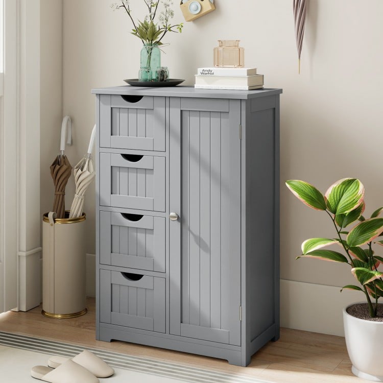 Standing Indoor Wooden Cabinet with 4 Drawers-Gray