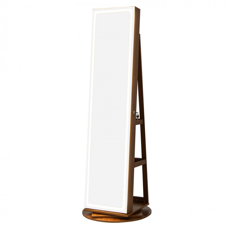 Standing Jewelry Cabinet with Adjustable LED Lights-Brown