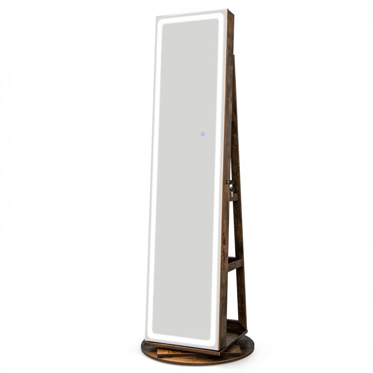 Standing Jewelry Cabinet with Adjustable LED Lights-Coffee