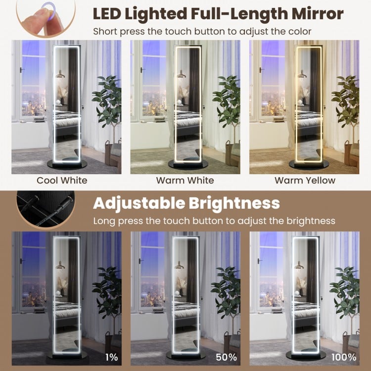 Standing Jewelry Cabinet with Adjustable LED Lights-Black
