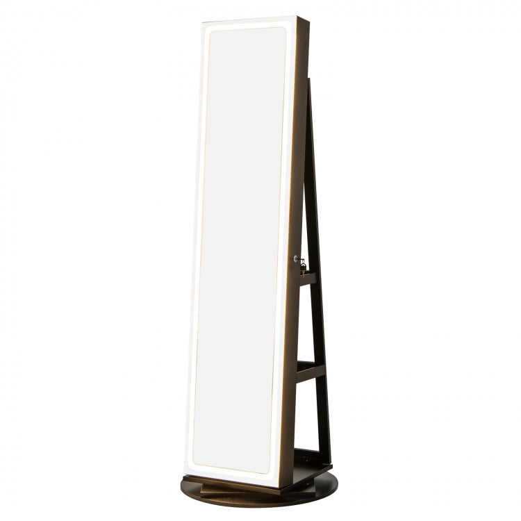 Standing Jewelry Cabinet with Adjustable LED Lights-Black