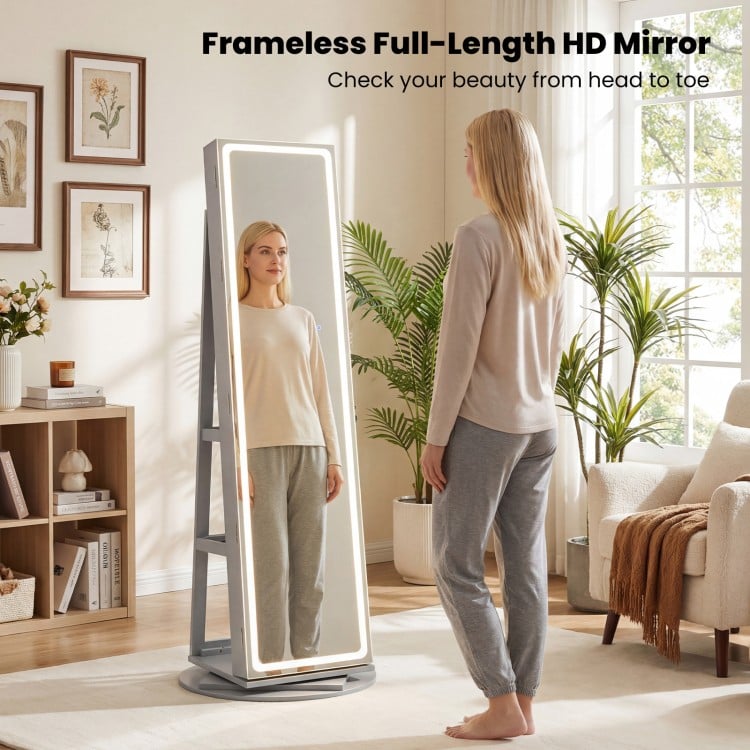 Standing Jewelry Cabinet with Adjustable LED Lights-Gray