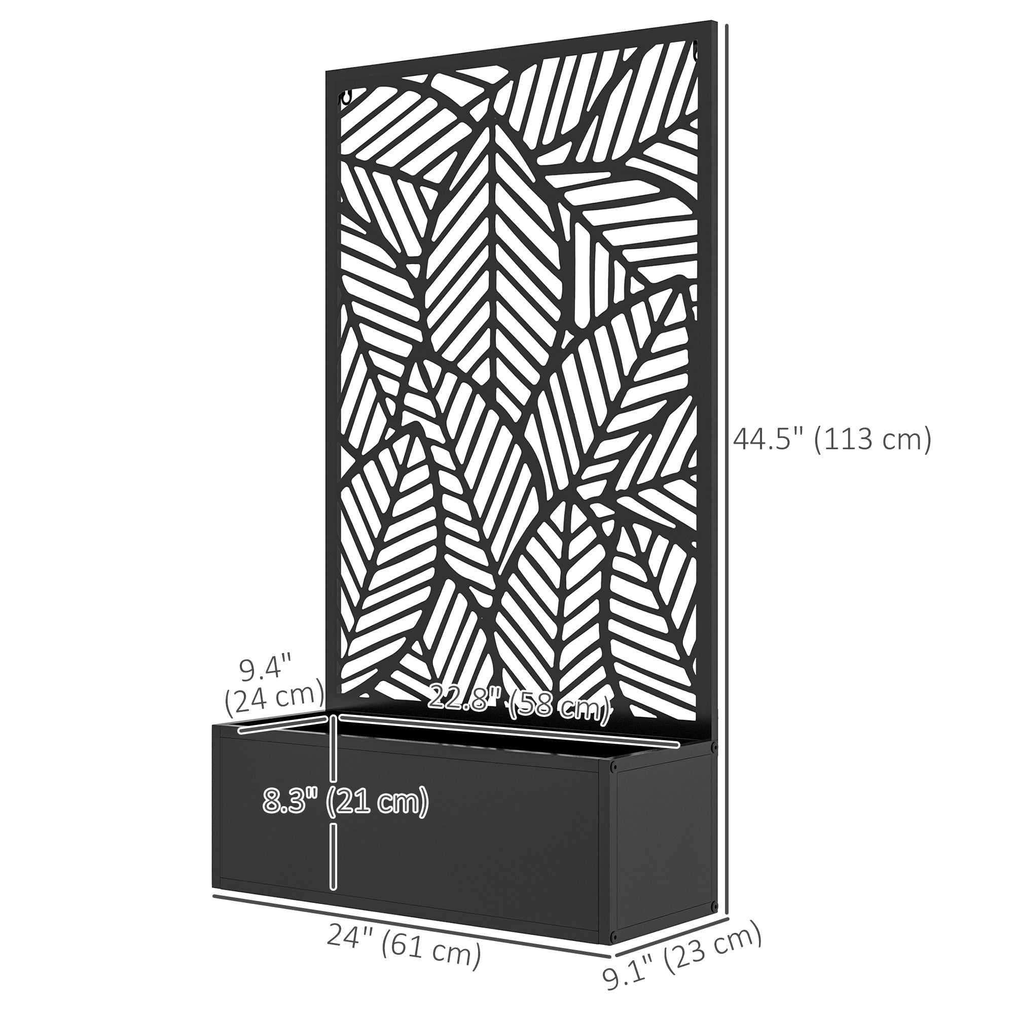 Outsunny Metal Outdoor Raised Garden Bed with Privacy Screen, Privacy Panel and Planter Box, Wall-Mounted or Freestanding, Black 