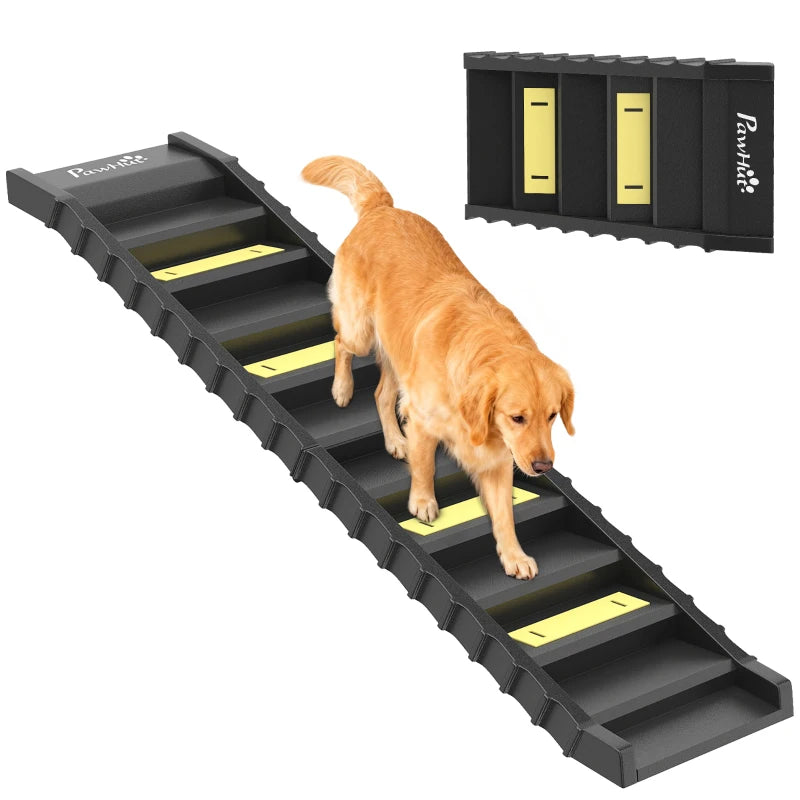 Foldable Dog Car Ramp, Dog Ramp with Anti-Slip Steps, Pet Stairs for Senior Pets to Access Cars and High Beds, Black