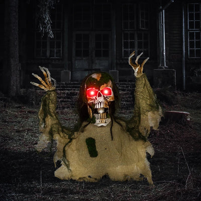 Outsunny Animated Skeleton – LED Eyes, Battery Operated Halloween Animatronic Decoration 
