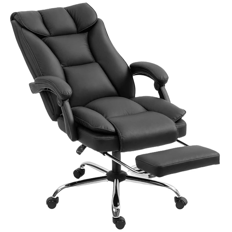Executive Office Chair, Pet-Friendly Leather Ergonomic Desk Chair with Footrest, Swivel Recliner, Black