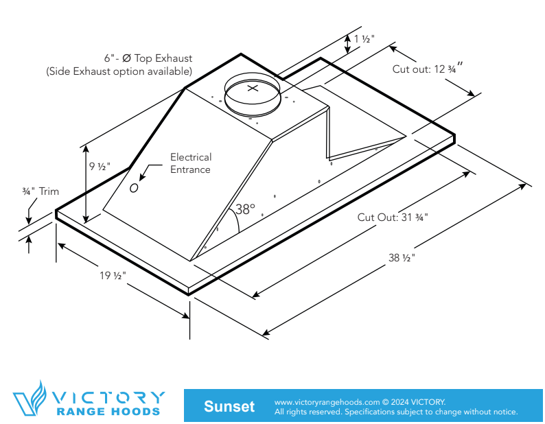 600 CFM WIRELESS Flush Ceiling Mount Range Hood - VICTORY Sunset (Bluetooth) 