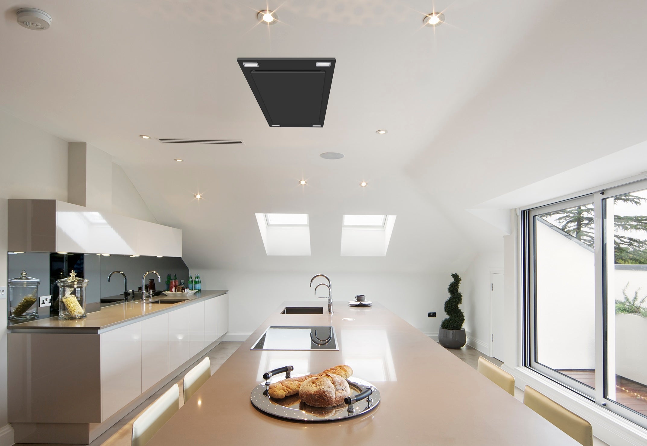 600 CFM Black Flush Ceiling Mount Range Hood - VICTORY Sunset 
