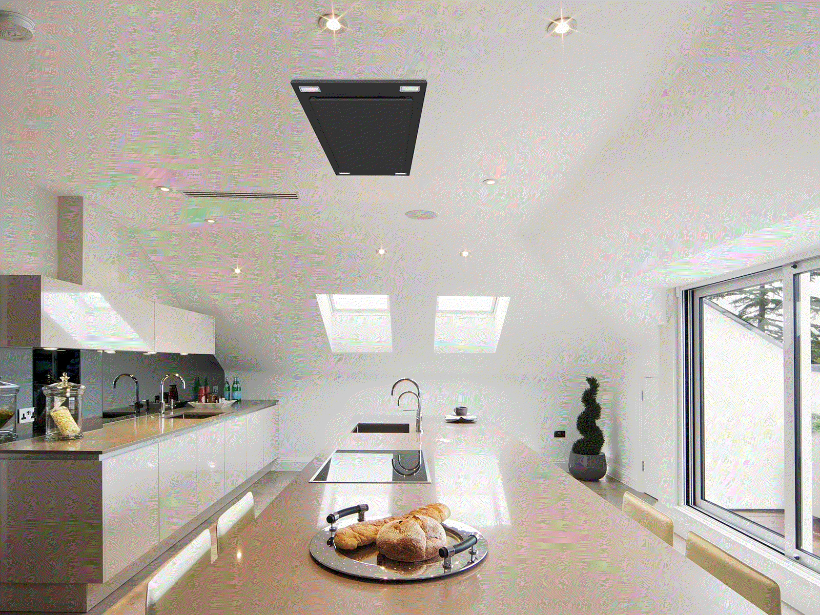 600 CFM Black Flush Ceiling Mount Range Hood - VICTORY Sunset