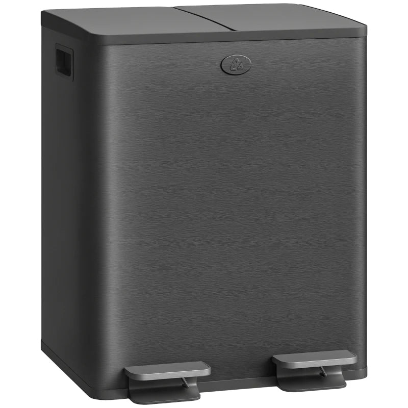 Dual Garbage Bin, Soft-Close Trash Can with Foot Pedal, 2 x 20 Liter Garbage Can with Removable Inner Buckets, Black