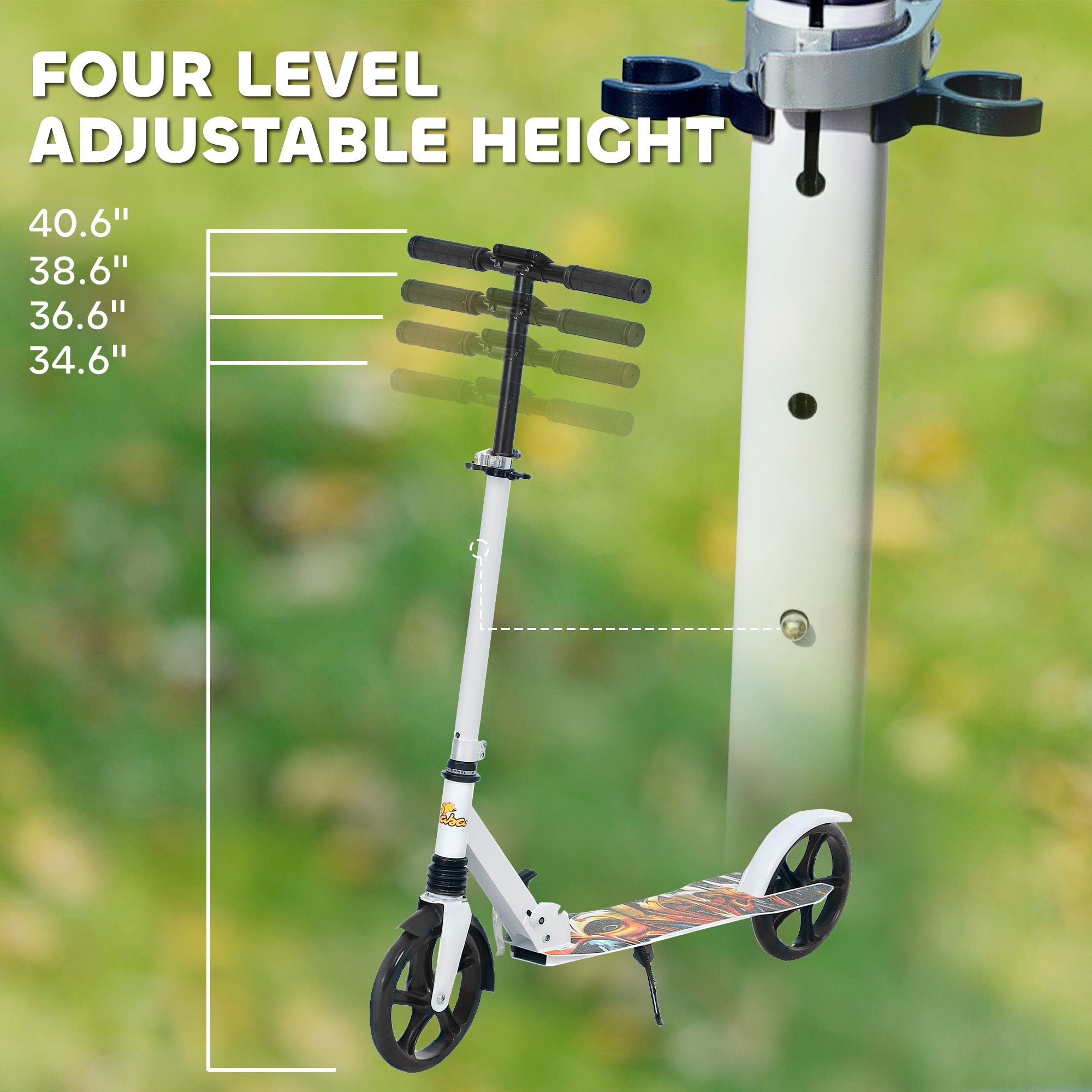 Qaba Kick Scooter for Kids Ages 6-12 with Adjustable Height, Rear-Fender Brake, 200mm Big Wheel, Foldable Design, White 