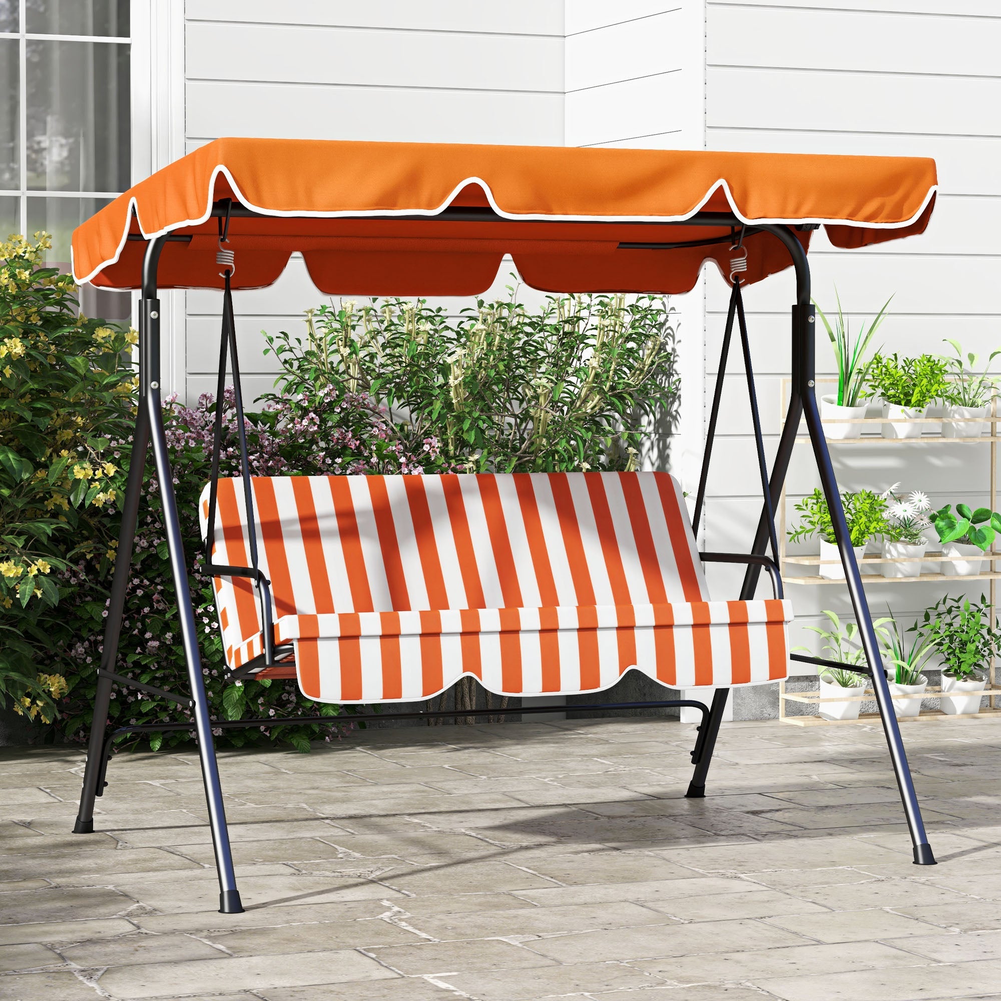 Outsunny 3-Seater Outdoor Porch Swing with Adjustable Canopy Patio Swing Chair for Garden Poolside Backyard Orange 