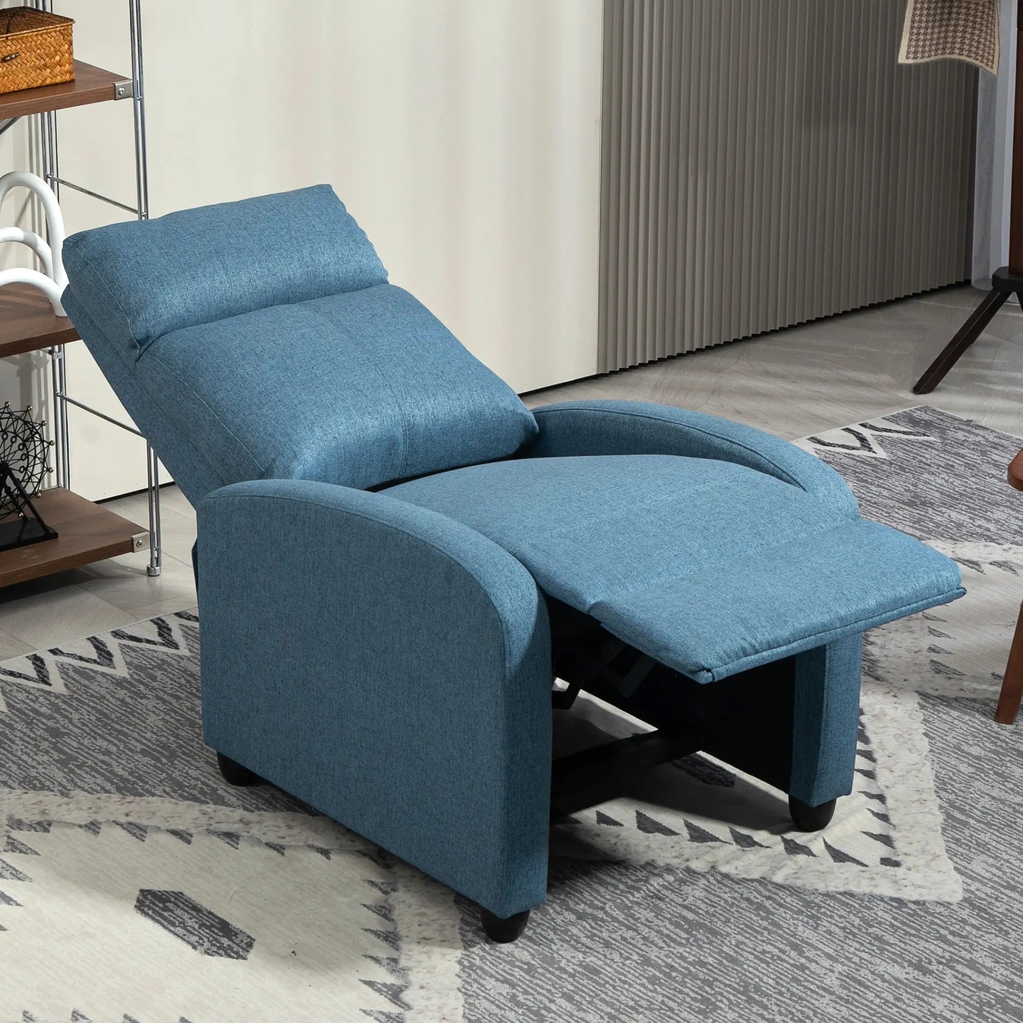 HOMCOM Fabric Recliner Chair Manual Home Theater Seating Single Reclining Sofa Chair with Padded Seat for Living Room, Blue 