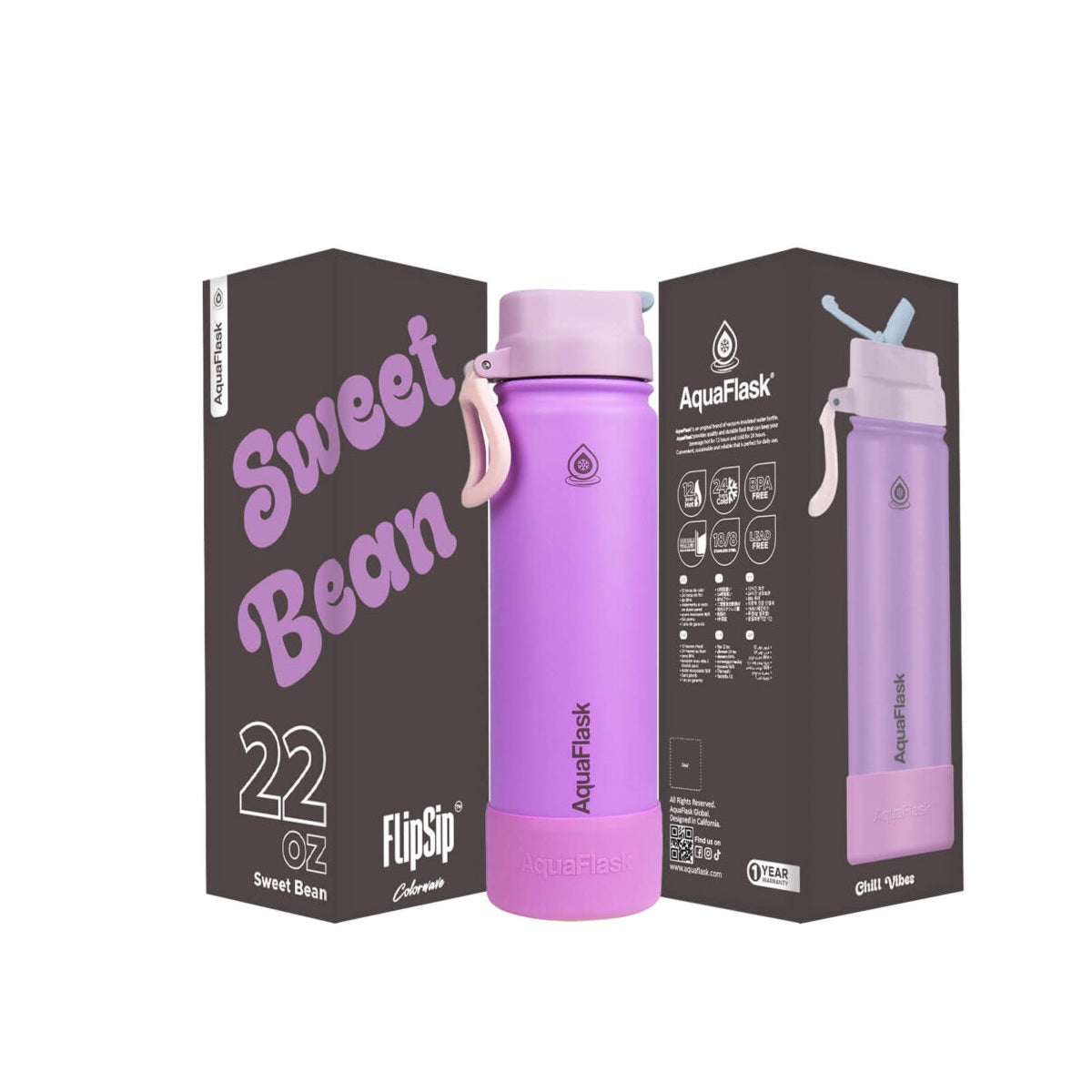 AquaFlask (22oz) Colorwave Flip Sip Insulated Water Bottle Double Wall Stainless Steel Hot & Cold 