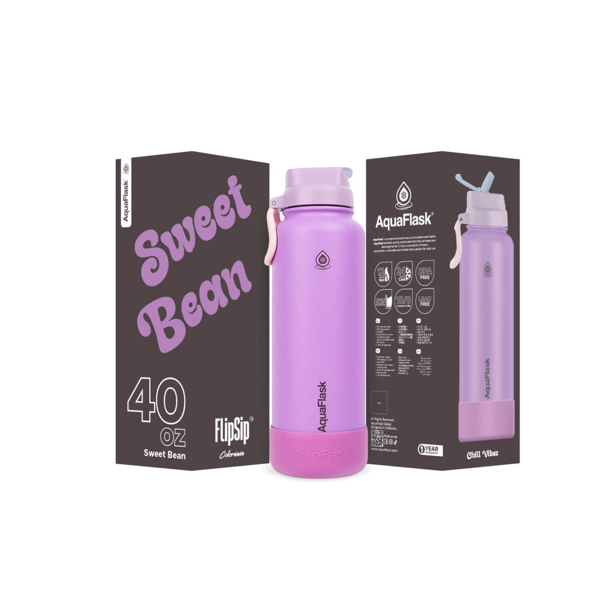 AquaFlask Colorwave 40oz Flip Sip Bottle – Insulated Stainless Steel Water Flask 